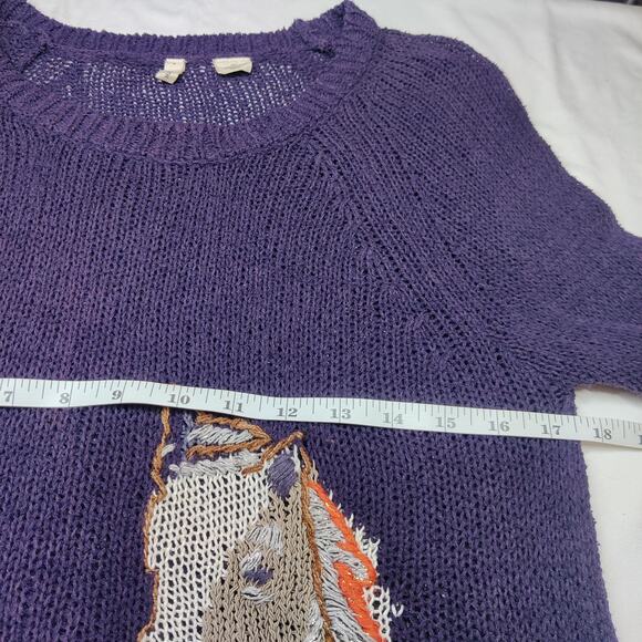 Moth Anthropologie Purple Embroidered Preppy Saddleback Horse Sweater Small Twee - Picture 12 of 14